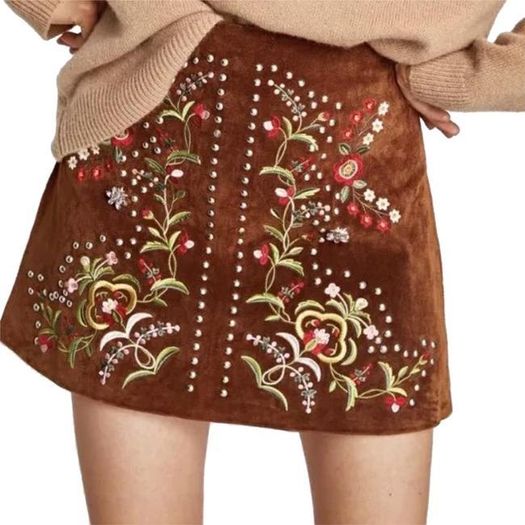 Zara Leather Embroidered Mini Skirt