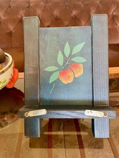 Rustic Teal Blue Wooden Cookbook Stand Folding Recipe Book Holder Tablet iPad Easel