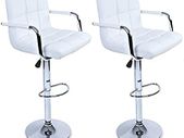 set of 2 bar stools, bar chairs, kitchen chairs, artificial leather, foam, robust stand, white,