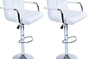 set of 2 bar stools, bar chairs, kitchen chairs, artificial leather, foam, robust stand, white,