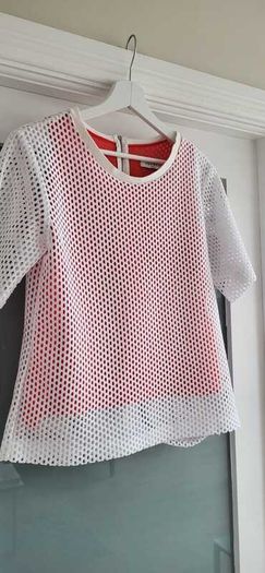 SANDRO Paris White Mesh and Coral layered top Sz 3 (Fit 10-12UK) - Rrp 175 (New)