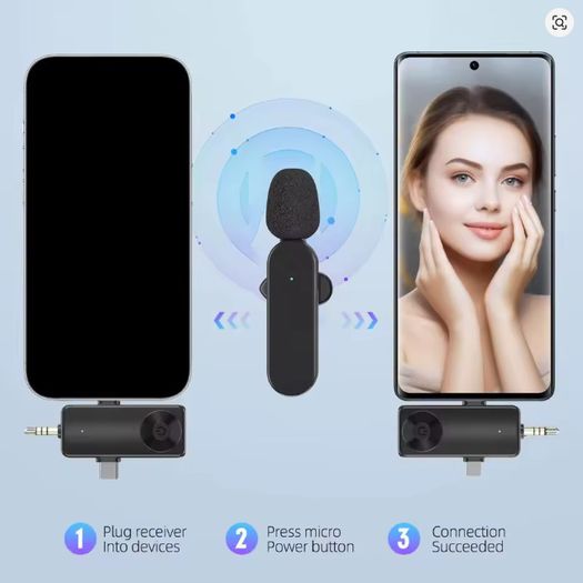 VBVC 3-in-1 Wireless Lavalier Microphone - USB-C / Lightning / 3.5mm for iPhone, Android & Camera - 08312