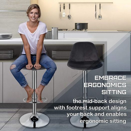 Set of 2 Height-Adjustable Bar Stools Velvet - Free Delivery Nationwide