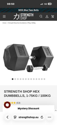 60kg Rubber Hex Dumbbell, Strongman, Powerlifter, Cheap!!