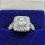 Sterling silver 925 halo engagement ring with square cubic zirconia and side stones Image 2