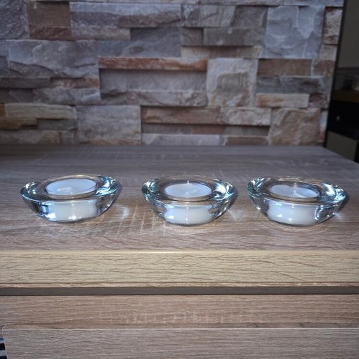 3 NEW Glass Tealight candle holders with candles included