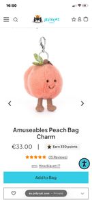 New JELLYCAT Amuseables Peach Bag Charm