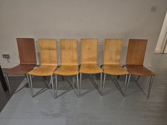 White Tempered Glass Dining Table with 6 Chairs (Metal  Frame)