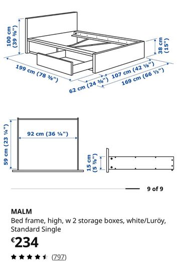 IKEA MALM Single Bed Frame with 2 Underbed Storage Drawers white