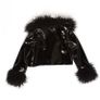 Brand new Faux-fur-trimmed cropped leather jacket, size 8 Image 3