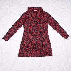 Joe Browns Black Red Floral High Neck Wrap Longline Tunic Long Sleeve Top 12UK/40EU