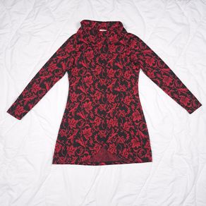 Joe Browns Black Red Floral High Neck Wrap Longline Tunic Long Sleeve Top 12UK/40EU