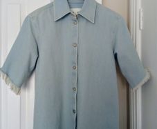 COS 100% Cotton Frayed Short-Sleeved Denim Shirt Jacket Light Blue Size EU34 UK8