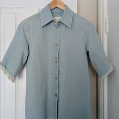 COS 100% Cotton Frayed Short-Sleeved Denim Shirt Jacket Light Blue Size EU34 UK8