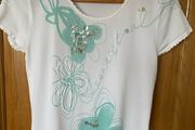 LIBRA White Abstract Flower Embroidered Elegant Top