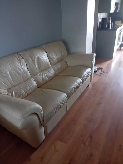 Pair Of Matching CREAM Leather Sofas