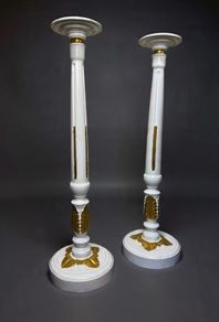 Large Painted & Parcel Gilt Carved Wooden Columns