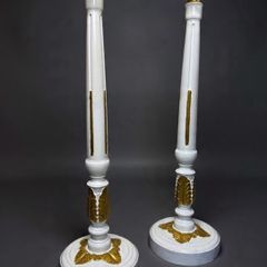 Large Painted & Parcel Gilt Carved Wooden Columns