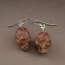 Vintage Carved Skull Shape Wood & brass Earings Image 6