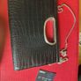 black clutch bag with silver strap. Croc effect Image 5