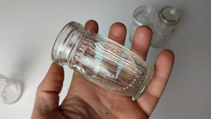 319 - Set of 4 Vintage Clear Glass Collectible Decorative Meat Paste Jars