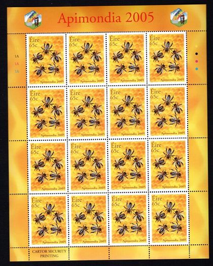 2005 Ireland Apimondia (Bee-Keeling) Commemorative Stamp Sheetlet Plate 1A1A1A1A Mint Never Hinged (MNH)