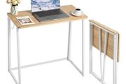 Folding Desk, 80 cm Small Foldable Table for Compact Spaces, Space Saving Computer Table, Sturdy Particleboard with Storage Hooks