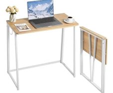 Folding Desk, 80 cm Small Foldable Table for Compact Spaces, Space Saving Computer Table, Sturdy Particleboard with Storage Hooks