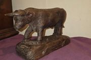 Vintage Carved Wooden Bull Statue