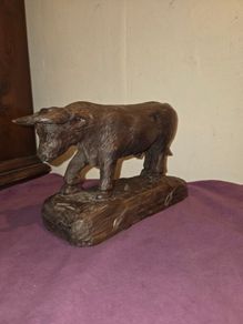 Vintage Carved Wooden Bull Statue