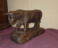Vintage Carved Wooden Bull Statue