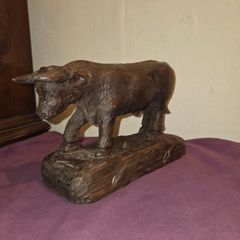 Vintage Carved Wooden Bull Statue