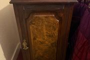 vintage bedside locker -2toned wood / one inside shelf