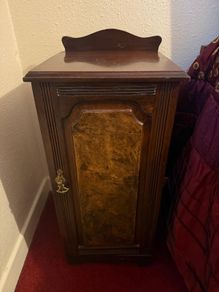 vintage bedside locker -2toned wood / one inside shelf