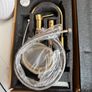 Bath mixer tap with shower attachment. Brass gold. Deck mounting 4 holes. Image 2