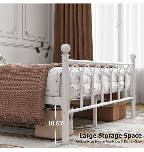 Double Bed Frame with Headboard and Footboard,Metal Platform Bed Frame Double Bed With Storage No Box Spring Needed,Strong Steel Slat Support/Mattress Base/White
