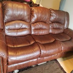 3 Seater Brown Leather Reclining Sofa