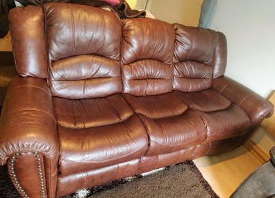 3 Seater Brown Leather Reclining Sofa