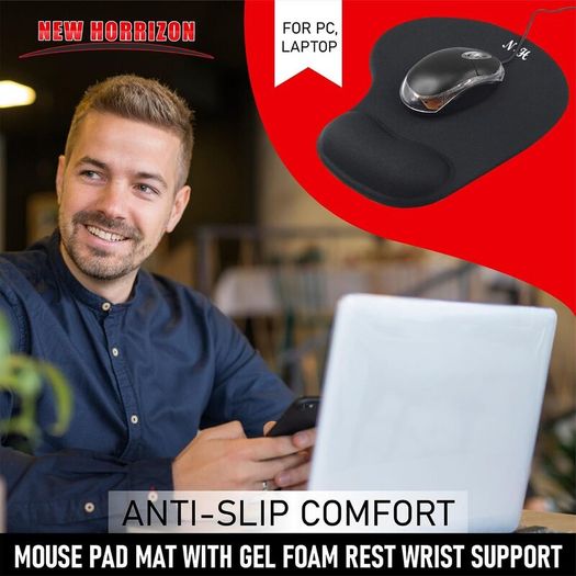 Mouse Mat Black Anti-slip Comfort Mouse Pad Mat With Gel Foam Rest Wrist Support For Pc Laptop - Compatible With Laser And Optical Mice