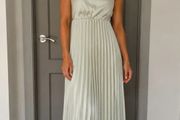 Womens Sage Green Pleated Midi Dress