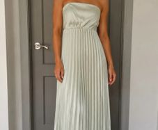 Womens Sage Green Pleated Midi Dress