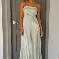 Womens Sage Green Pleated Midi Dress