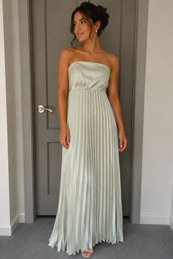 Womens Sage Green Pleated Midi Dress