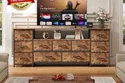 Tv Cabinet, Dresser for Bedroom with 11 Fabric Drawers, TV Stand with Power Socket for TVs up to 70 inch TV Units for Living Room, Bedroom, Rustic Brown