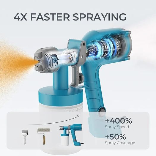 Fence Paint Sprayer, Tilswall Upgraded HVLP Electric Paint Spray Gun with 2 Nozzles & 3 Spray Patterns for Walls, Fences, Furniture, Cabinets, Sheds, DIY Projects, Blue