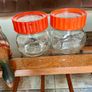 Pair Vintage 500ml 1970s Ravenhead Glass Kilner Jars With Orange Screw Lids Image 2