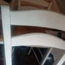 counter top high chairs, white with wicker seats. Slight wear as shown on 1 but 2 in very good condition. Slight distressed  style. Image 4