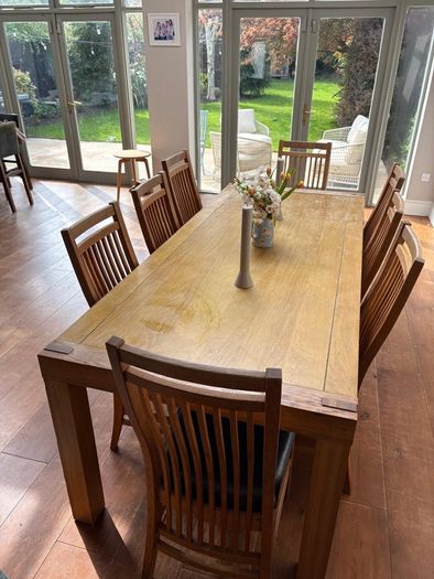 Rectangular extendable table (for 10) with 8 chairs