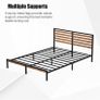 King Bed Frame, Vintage Wooden Headboard, Metal Platform Base, Steel Slatted Support, No Spring Mattress Required Image 7