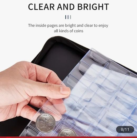 1pc Zipper Faux Leather Case 360 Large Capacity Coin Collection Book Size Grid Mixed Coin Stamp Collection Book Badge Sticker High-end Protective Cover Hot Stamping Storage Book